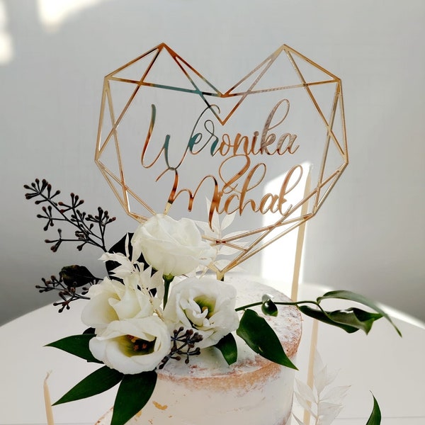 Geometrisches Herz | Geometric heart | Wedding Cake Topper personalized | Tortenstecker Hochzeit Namen personalisiert