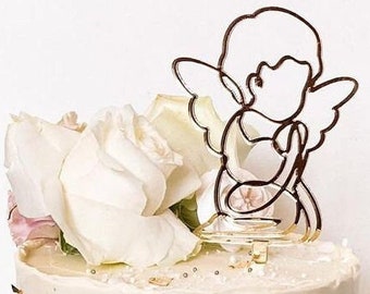 Cake Topper Line Art "Cute Angel In Prayer" | Line Art Topper For Cake "Cute Angel In Prayer" | Cake Topper For First Communion