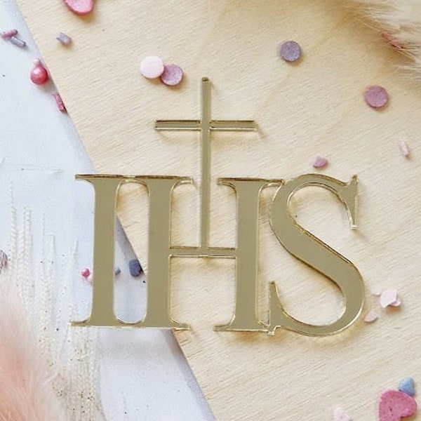 Cake Side Decor "Classic IHS + Slim Cross" | Religious Cake Decoration | First Holy Communion Decorations | Cake Decor For Holy Communion