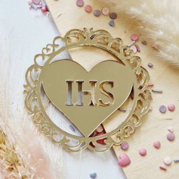 Cake Side Decor "Elegant IHS in heart" | Religious Cake Decoration | First Holy Communion Decorations | Cake Decor For Holy Communion