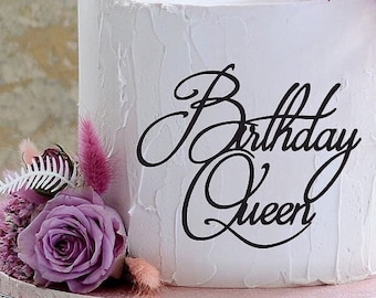 Cake Side Decor "Reine d'anniversaire" Version décorative | Décoration de gâteau pour l'accompagnement de gâteau "Reine d'anniversaire" version décorative