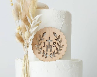 Cake Topper IHS in the leaves | First Holy Communion | Baptism | IHS Host Holy Wafer Cake Topper