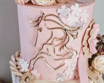 One line woman with horse personalized | Line Art Cake Topper | Abstract Face Cake Topper | Woman Face Cake Decor