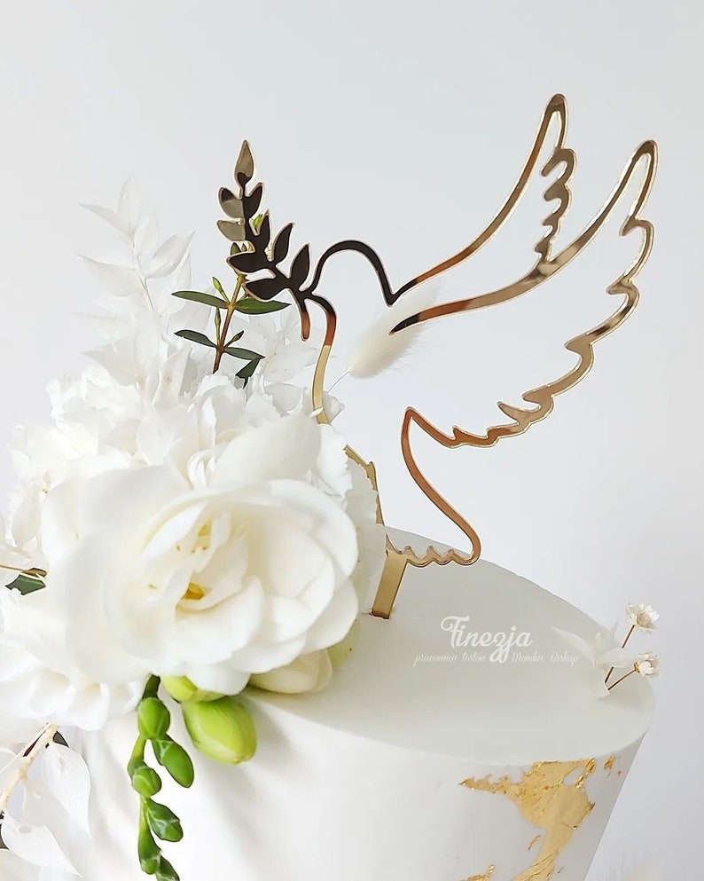 Cake Topper Per Prima Comunione Colomba con ramo Cake Topper per Comunione Colomba con ramo Topper Occasionale Colomba con ramo immagine 1