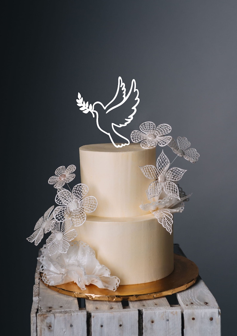 Cake Topper Per Prima Comunione Colomba con ramo Cake Topper per Comunione Colomba con ramo Topper Occasionale Colomba con ramo immagine 4