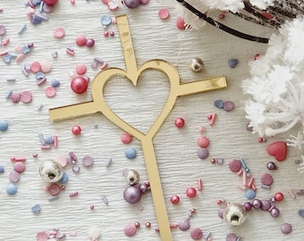 Cake Side Decor "Cross with heart" | Religious Cake Decoration | First Holy Communion Decorations | Cake Decor For Holy Communion