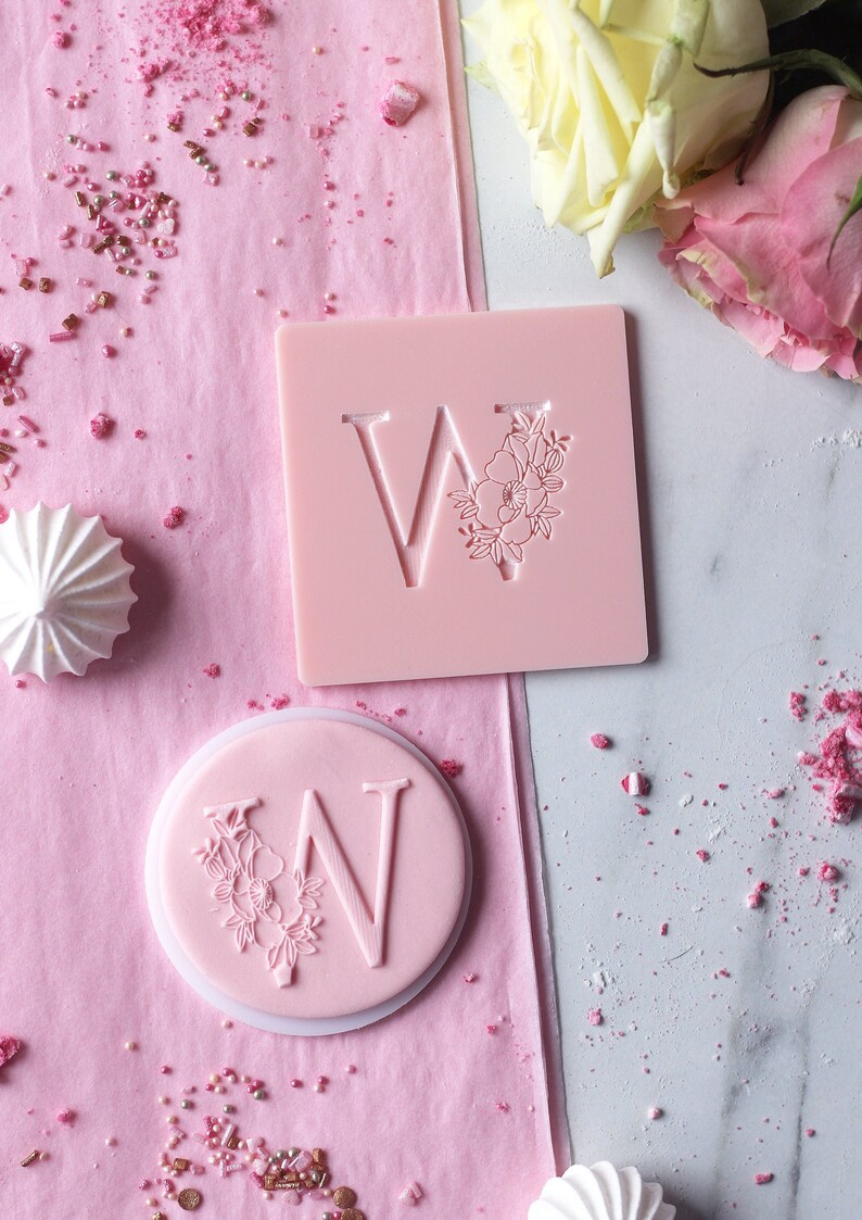 Floral W Letter embosser, cookie biscuit stamp, cake decorating, fondant icing. image 1