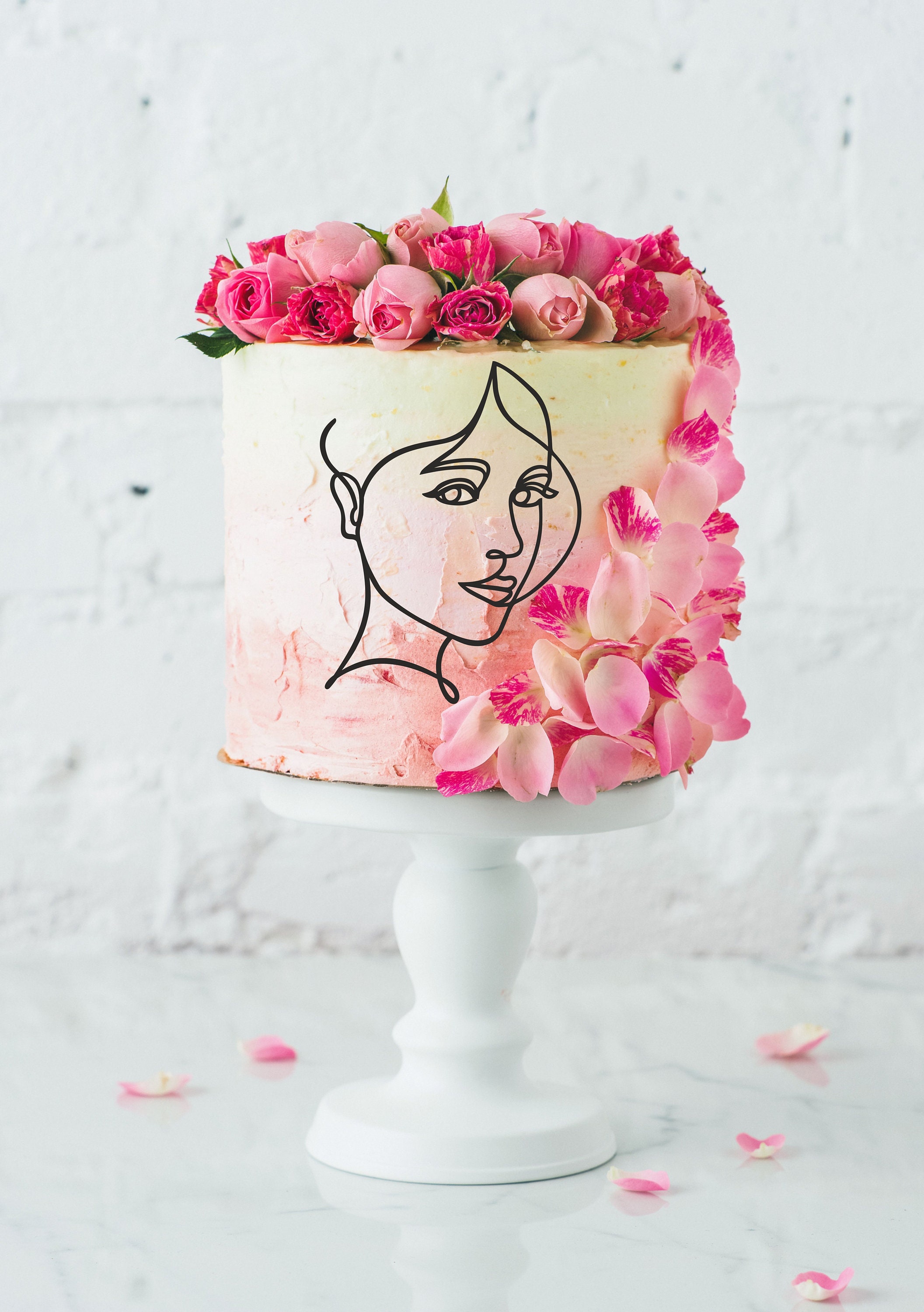 Buy One Line Smile Face Woman Topper Line Art Cake Topper Online in India   Etsy