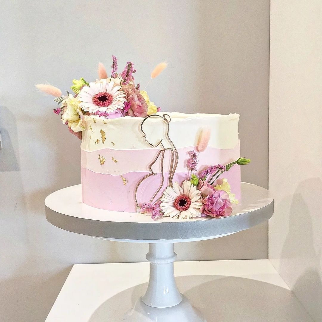 Pregnant Lady Woman Cake Decor Line Art Cake Decor Abstract Face Cake Decor  Woman Face Cake Decor 