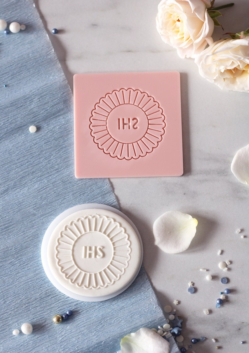 Ihs in the shape of sun, embosser, cookie biscuit stamp, cake decorating, fondant icing. image 1