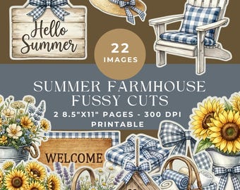 Summer Farmhouse Fussy Cuts for Junk Journals: Rustic Gingham Printable Ephemera Cutouts for Scrapbooking & Collage (Digital Download)