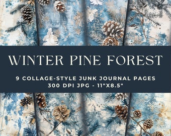 Winter Pine Forest Junk Journal, Junk Journal Page, Junk Journal Kit, Printable Journal, Digital Junk Journal, Woodland Journal, Nature, JPG