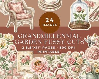 Grandmillennial Garden Fussy Cuts: Floral Printable Ephemera Junk Journal Kit (Digital Download)