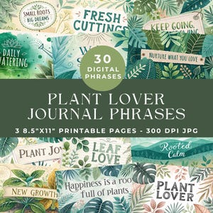 Mots pour le journal indésirable pour les amateurs de plantes, expressions botaniques, feuille de collage de feuilles, documents éphémères à imprimer pour le jardin, kit de journal indésirable, scrapbooking numérique