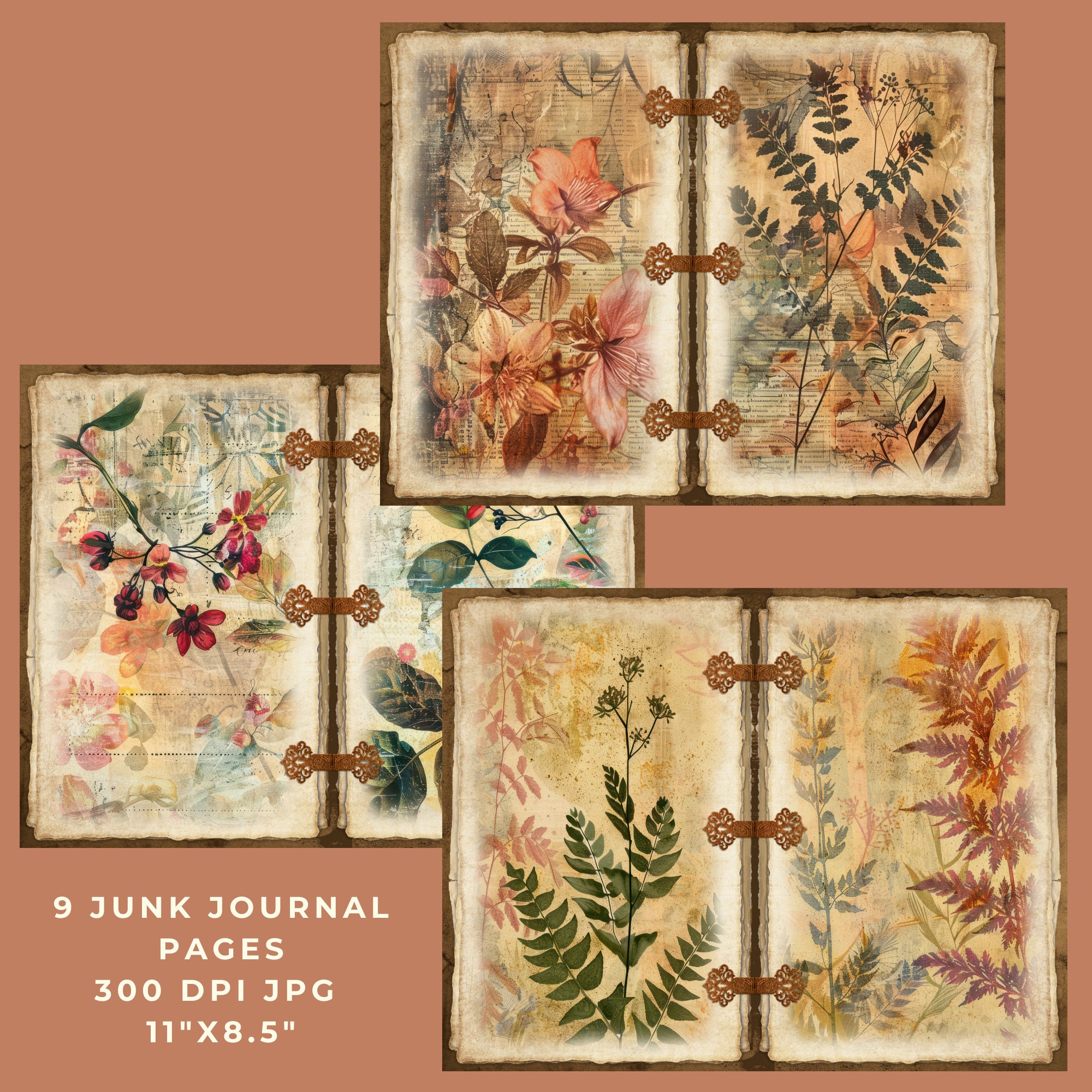 Vintage Botanical Junk Journal Pages, Junk Journal Kit, Printable ...
