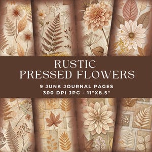 素朴な押し花のジャンクジャーナルページ、花と植物のプリント用紙、秋のジャンクジャーナルキット、秋のジャンクジャーナルデジタルダウンロード