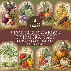 Étiquettes éphémères végétales, éphémères de jardinage, scrapbooking numérique, imprimables éphémères végétariennes, étiquettes cadeaux jardin potager, kit de journal indésirable