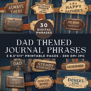 Dad Journal Phrasen, Vatertag Junk Journal Wörter, männliche Wörter und Phrasen, Daddy Liebe druckbar, rustikale Ephemera, digitales Sammelalbum