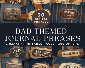 Dad Journal Phrases, Father's Day Junk Journal Words, Masculine Words and Phrases, Daddy Love Printable, Rustic Ephemera, Digital Scrapbook