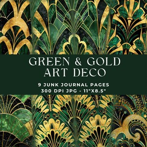 Diario Art Déco, Página de diario basura, Kit de diario basura, Descarga digital, Verde, Oro, Página de diario basura, Diario imprimible, Glamour de los años 20