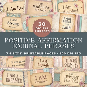 Affermazione del diario spazzatura, parole positive del diario spazzatura, parole e frasi ispiratrici, kit del diario spazzatura, materiale effimero stampabile, download digitale