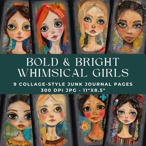 Whimsical Girls Junk Journal Pages, Whimsical Ephemera, Whimsical Junk Journal Papers, Whimsical Digital Papers Girls Digital Papers, JPG