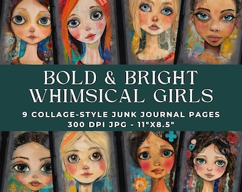Whimsical Girls Junk Journal Pages, Whimsical Ephemera, Whimsical Junk Journal Papers, Whimsical Digital Papers Girls Digital Papers, JPG
