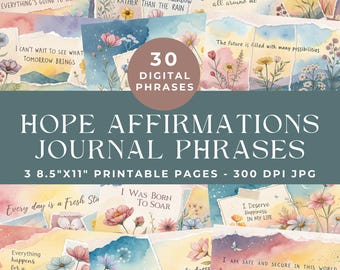 Frases de esperança para diário, palavras positivas para diário, palavras e frases inspiradoras, material imprimível para diário, download digital