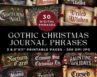 Gothic Christmas, Junk Journal Words, Dark Christmas Phrases, Printable Words, Words And Phrases, Collage Ephemera, Digital Scrapbooking