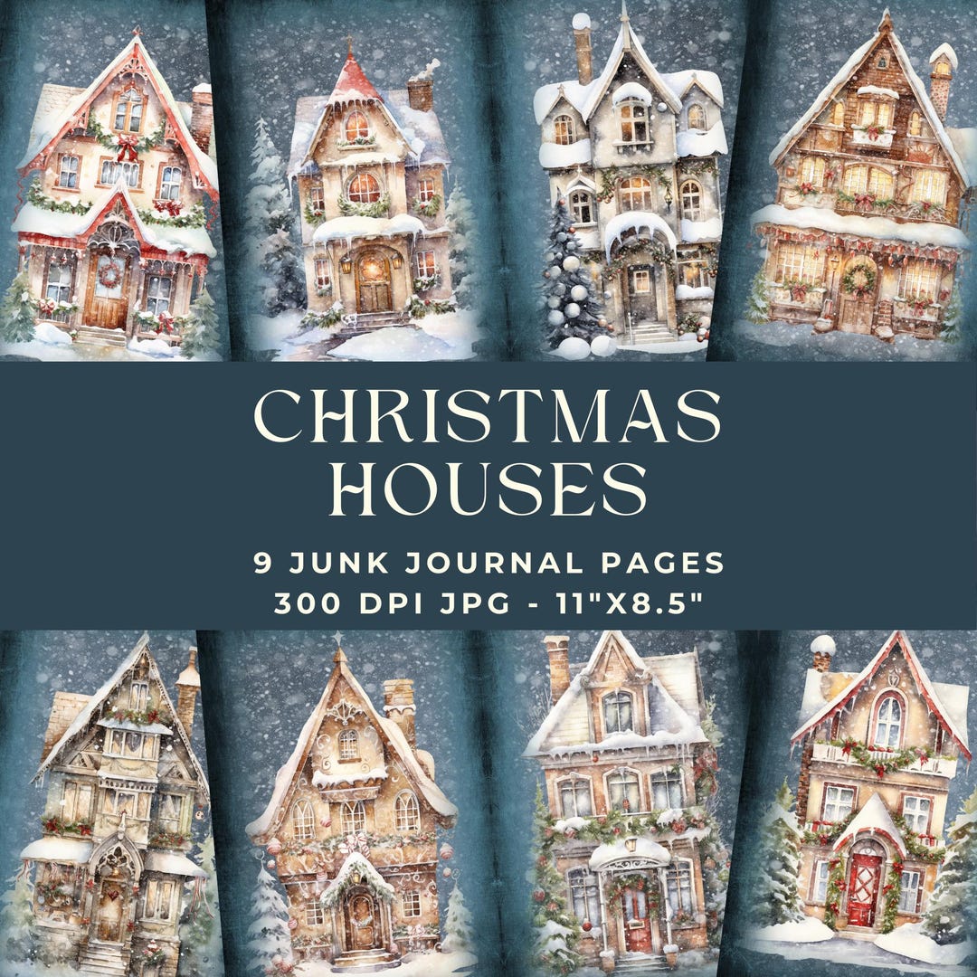 Christmas House Junk Journal Page, Blue Christmas, Junk Journal Kit ...
