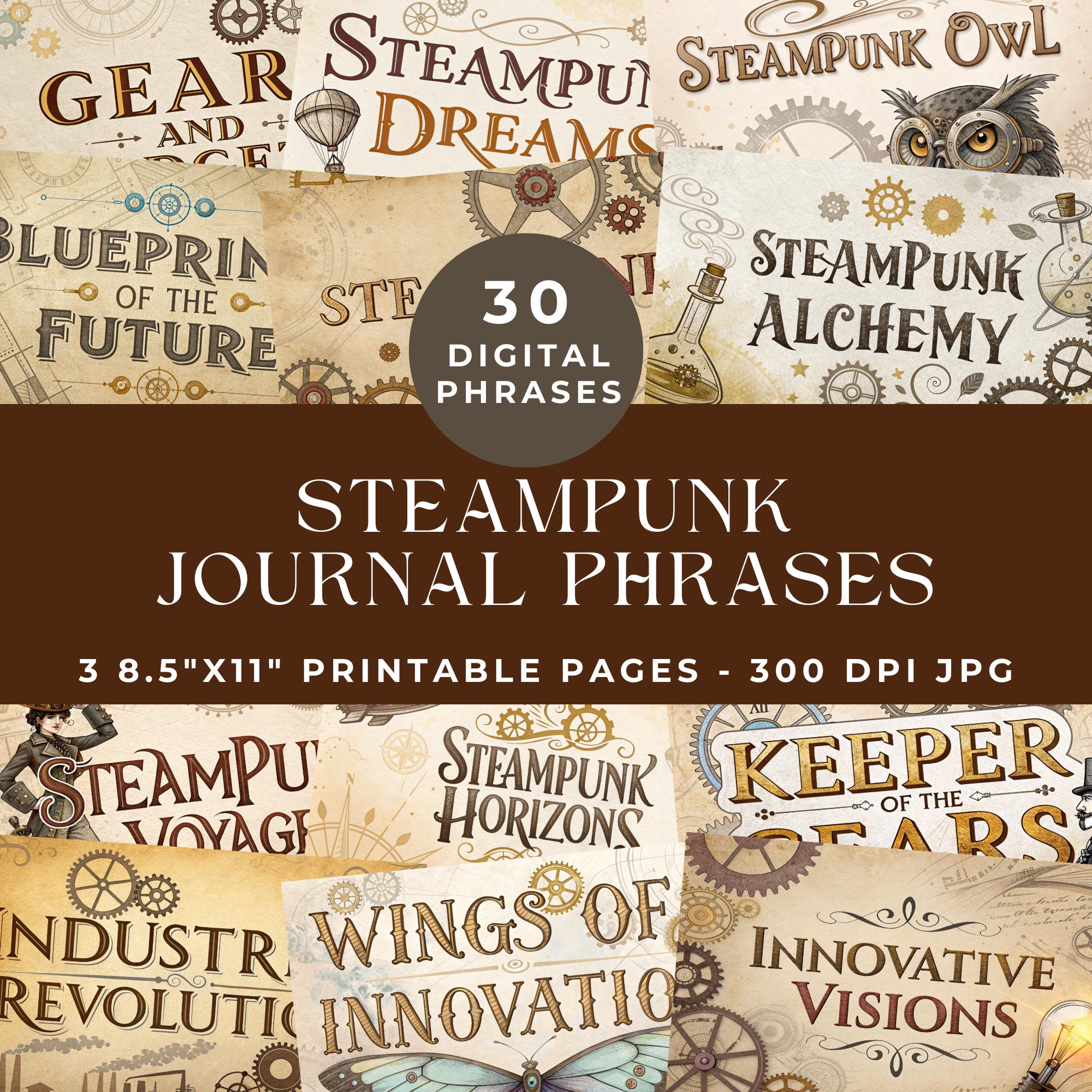 Steampunk Words and Phrases, Junk Journal Words, Printable Words, Collage, Vintage Ephemera, Digital Scrapbooking, Steampunk Word Art, JPG
