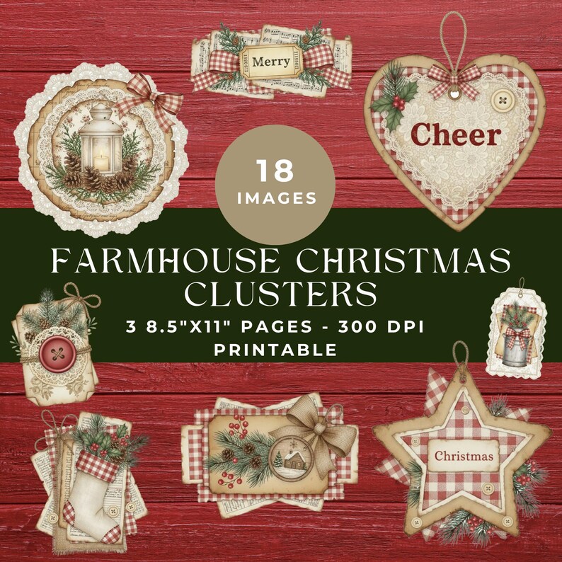 Farmhouse Christmas Junk Journal Clusters: Rustic Holiday Printable ...