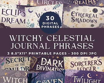 Witch Words and Phrases, Junk Journal Words, Witchy Celestial Phrases, Printable Words, Collage Ephemera, Digital Scrapbooking, Magick JPG