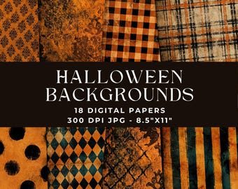 Halloween Backgrounds Digital Paper: 8.5x11 Grungy Orange and Black Pattern Printable Scrapbook Pages, Junk Journal Kit (Digital Download)