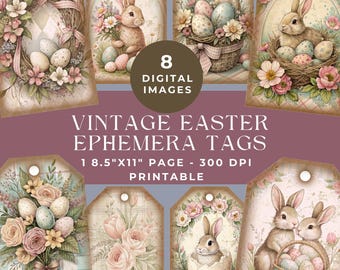 Vintage Easter Ephemera Tags, Vintage Ephemera, Digital Scrapbooking, Ephemera Printable, Vintage Easter Bunny Gift Tags, Junk Journal Kit