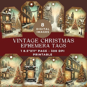 Vintage Weihnachtstags, Vintage Ephemera, Digitales Scrapbooking, Vintage Tags, Junk Journal Kit, Weihnachtsjournal, Urlaub Geschenkanhänger, JPG