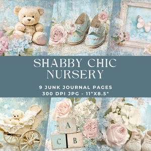 Shabby Chic Nursery Junk Journal-pagina, digitaal papier, Junk Journal Kit, Vintage Junk Journal, afdrukbaar dagboek, bloemen, roze, blauw, baby