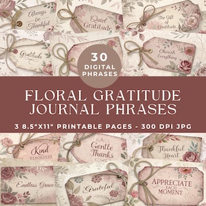 Parole di diario della gratitudine, parole di diario positive spazzatura, frasi motivazionali, parole stampabili, effimere shabby chic, scrapbooking digitale