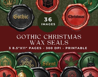 Sceaux de cire de Noël gothiques éphémères imprimables : kit de journal noir des fêtes pour le scrapbooking et le collage (téléchargement numérique)