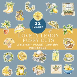 Páginas recortables de limón, adornos de verano para diarios basura, kit para diarios basura, efímeras imprimibles de frutas amarillas, scrapbooking digital