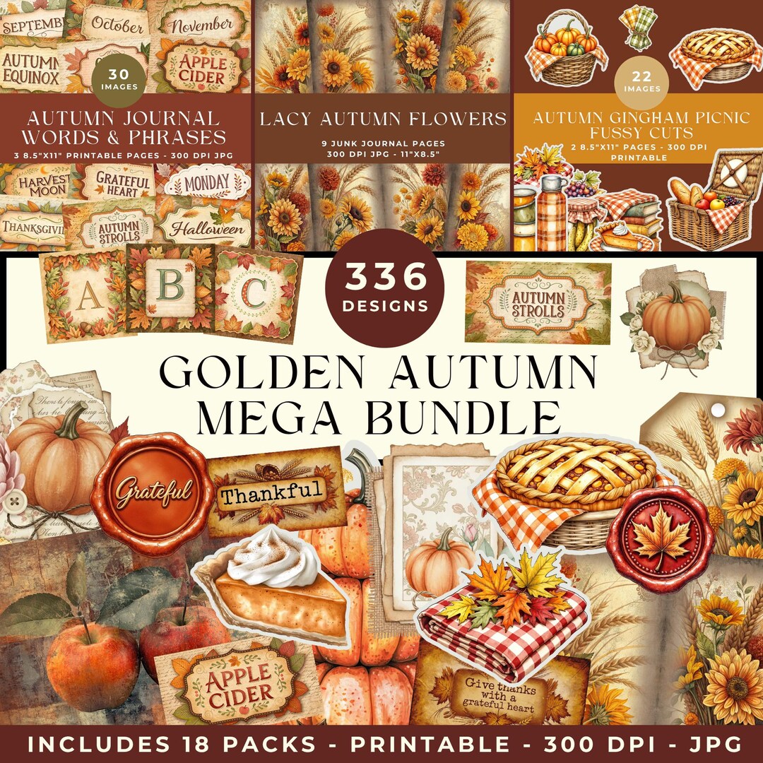 Golden Autumn Printable Mega Bundle: Rustic Fall Ephemera (junk Journal ...