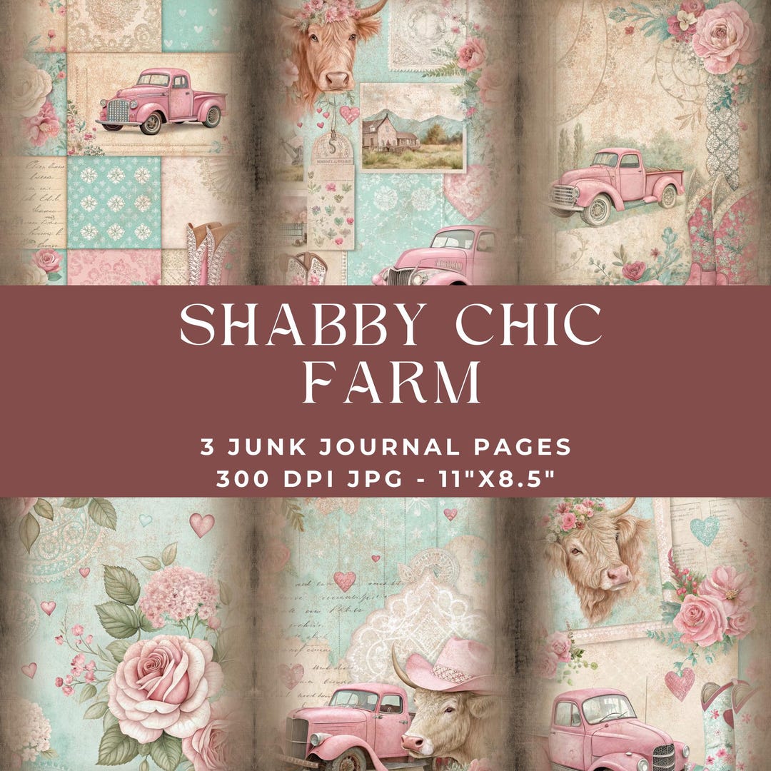 Shabby Chic Farm Junk Journal Page, Farm Digital Paper, Junk Journal ...