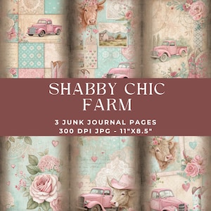 Página de diário de fazenda Shabby Chic Junk, papel digital de fazenda, kit de diário de lixo, diário para impressão, diário de lixo de cowgirl, download instantâneo rosa