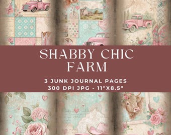 Shabby Chic Farm Junk Journal Page, Farm Digital Paper, Junk Journal Kit, Printable Journal, Cowgirl Junk Journal, Pink Instant Download