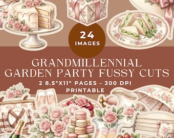 Grandmillennial Garden Party Fussy Cuts: Floral Printable Ephemera Junk Journal Kit Digital Download