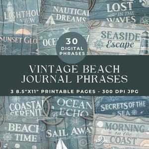 Ocean Junk Journal woorden, woorden en zinnen afdrukbaar, vintage ephemera, digitale scrapbooking, woorden voor dagboek, strandlabel, zeezinnen