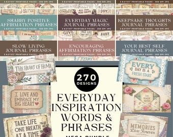 Everyday Inspiration Positive Words & Phrases Bundle: Printable Ephemera for Junk Journals, Scrapbooking, and Collage (Digital Download)