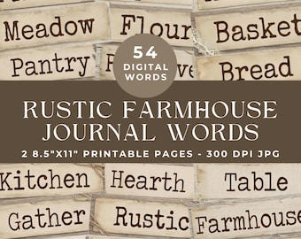 Rustic Farmhouse Junk Journal Words: Country Home Phrases, Printable Ephemera, Digital Scrapbooking Labels