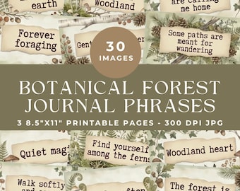Botanical Forest Junk Journal Words: Woodland Nature Phrases Printable Ephemera Junk Journal Kit (Scrapbooking Digital Download)
