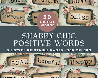 Positive Junk Journal Words, Inspirational Words, Printable Words, Shabby Chic Ephemera, Digital Scrapbooking, Words for Journal, Labels